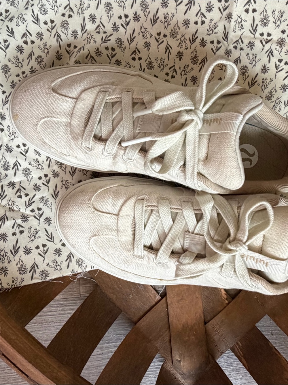 lululemon athletica Cream Canvas Lace-Up Sneakers